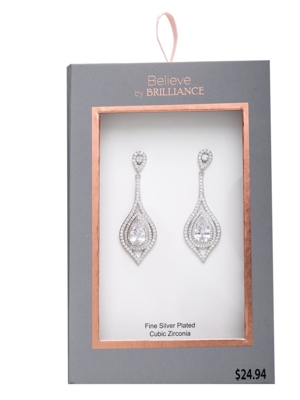 Silver-Plated Cubic Zirconia Teardrop Drop Earrings - jewelry for women, gift